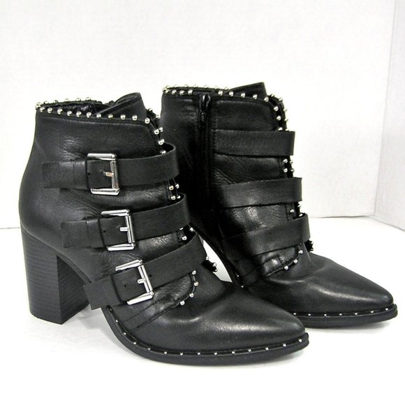 STEVE MADDEN HUMBLE BLACK LEATHER  BOOTS - Picture 1 of 15